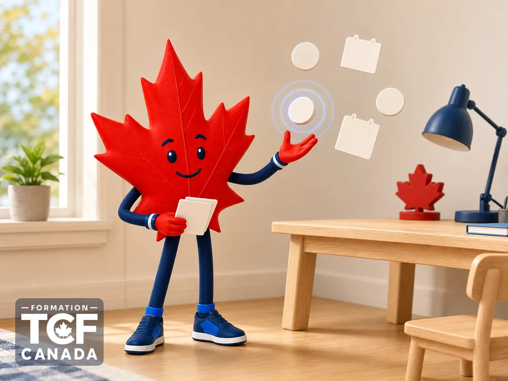 La mascotte attrape de petits jetons de nombres et de dates flottants.