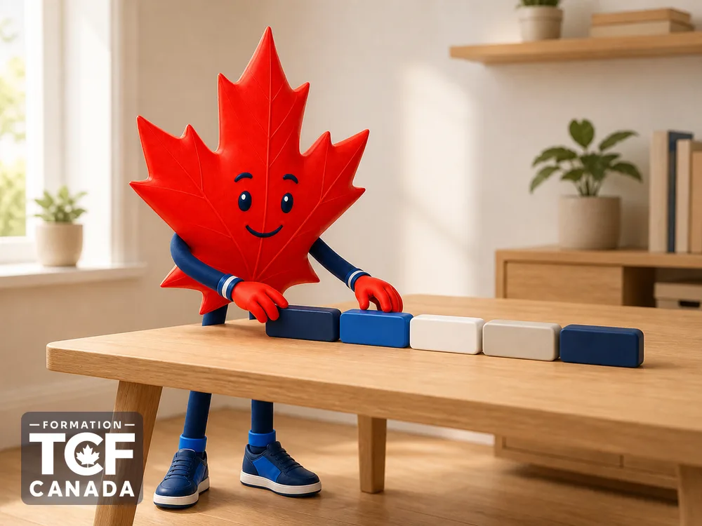 La mascotte assemble des blocs d'idées structurés en un enchaînement clair.