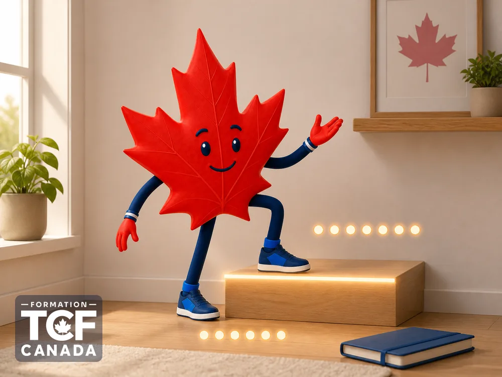 La mascotte gravit une marche lumineuse d'un repère niveau 6 à un niveau 7.